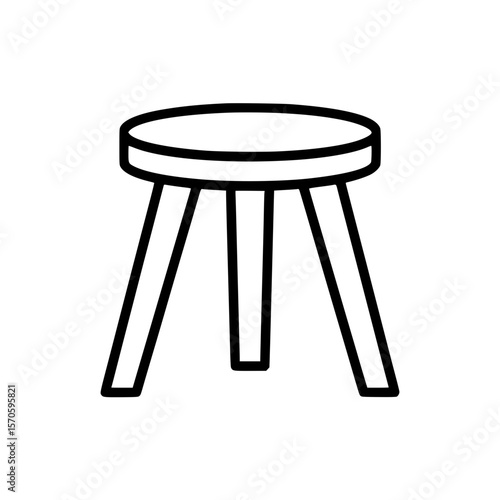 Minimal black line art illustration of a three legged stool with round seat