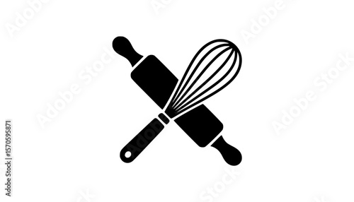 Black silhouette of crossed rolling pin and whisk