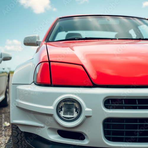Red Sports Car Driving on the Road in Side View Illustration