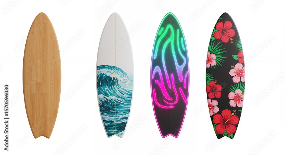 Variety of colorful surfboard designs Variety of colorful surfboard designs
