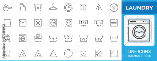 Laundry care line icon set