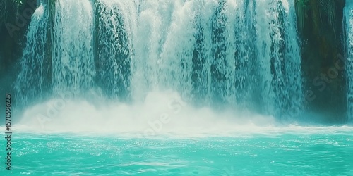 Breathtaking cascading waterfall plunges into a pristine turquoise pool landscape