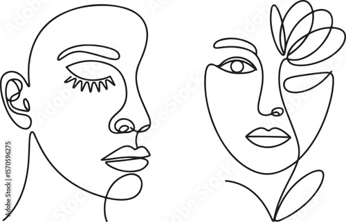 Minimalist Abstract Faces Line Art: Female Portrait Continuous Outline Drawing

