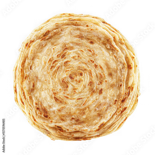 Golden brown flaky parotta stack isolated on transparent background