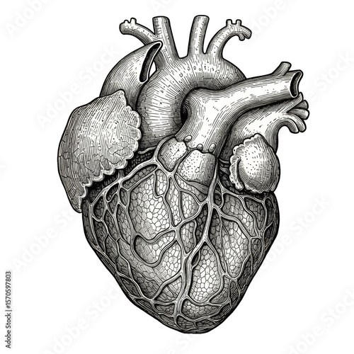 anatomical heart drawing, black and white clip art preview