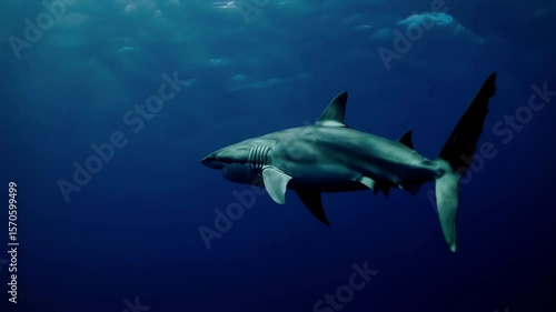 Wallpaper Mural Oceanic whitetip shark swimming in sunlit blue ocean Torontodigital.ca