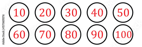 Speed limit 10, 20 km icon . Maximum speed limit 10 km per hour . Speed limit 10 km traffic sign . Vector illustration IN EPS 10 .