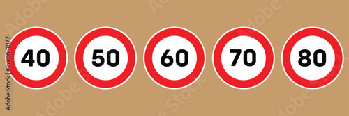 Speed limit 10, 20 km icon . Maximum speed limit 10 km per hour . Speed limit 10 km traffic sign . Vector illustration IN EPS 10 .