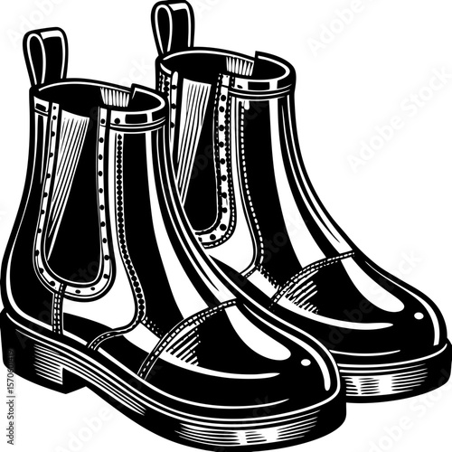 chelsea boots (linocut style)