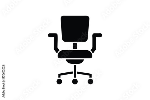 Modern minimalist black and white office chair icon, simple design, professional workspace, ergonomic swivel chair, comfortable seating, productivity concept, business furniture, clean lines, contempo