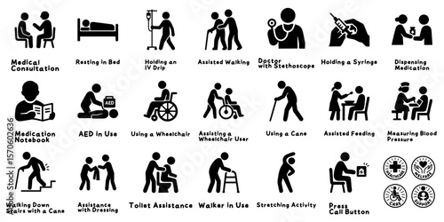 医療・福祉・介護のピクトグラムセット、Medical and Welfare Pictogram Icon Set