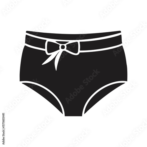 Black lace lingerie and cotton briefs are isolated objects on white, perfect for fashion or clothing descriptions A minimalist flat design illustration of a pair of black women's underwear silhouette 