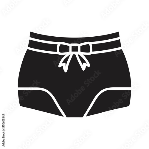 Isolated on white, a collection of black, white, and blue female underwear, including panties and briefs, showcases various cotton garment styles A minimalist flat design illustration of a pair of 