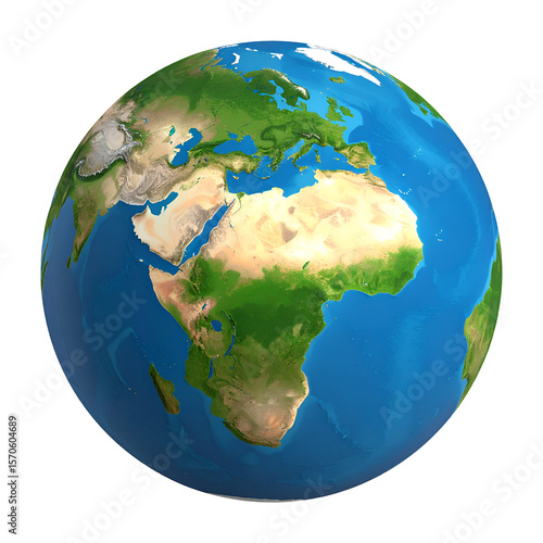 A vibrant three-dimensional view of planet Earth showcasing continents and oceans from space.