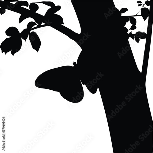 Shadow-style vector illustration of a butterfly resting calmly with wings closed on white background, Butterfly resting shadow vector, Calm butterfly silhouette illustration, Shadow-style butterfly 