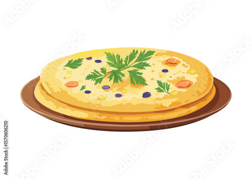 Delicious Flatbread with Green and Blue Garnishes - Vector Illustration