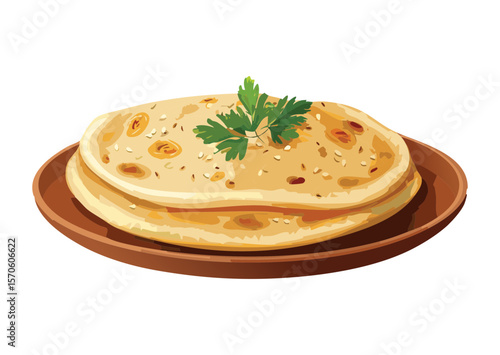 Golden Flatbread with Lightly Toasted Surface - Vector Illustration