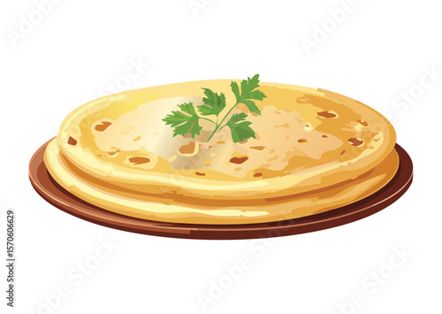 Stack of Plain Golden Flatbreads Thin - Vector Illustration
