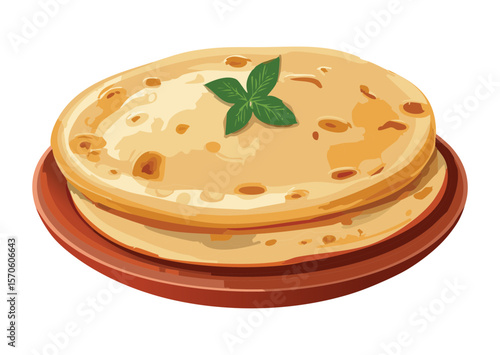 Stack of Golden Flatbreads with Light Spotting - Vector Illustration