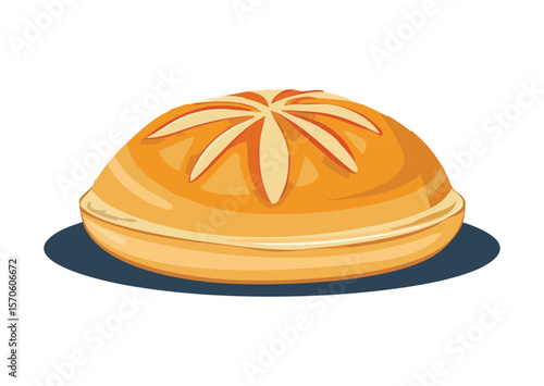 Round Baked Pie with Decorative Crust - Vector Illustration