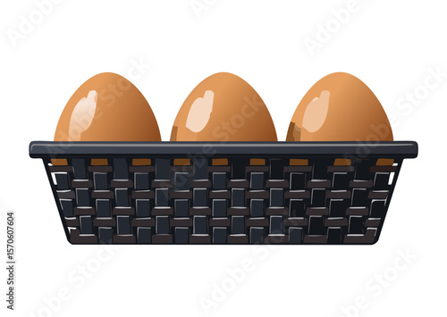 Modern Dark Basket with Three Eggs - Vector Illustration