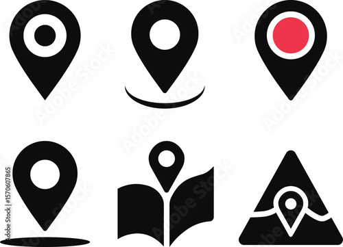 Silhouette Location Pin Vector Icon Set for Map and Navigation