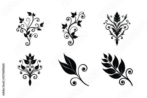 Old fashioned ornamental artwork collection Silhouette Vector illustration