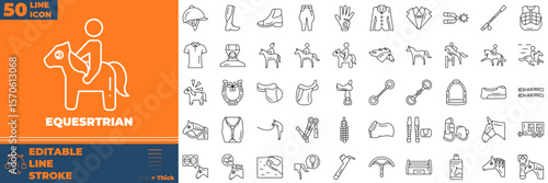 Equestrian Line Editable Icons set. Vector illustration in modern thin line style of equestrian icons: horse, euqatitation, stable, etc