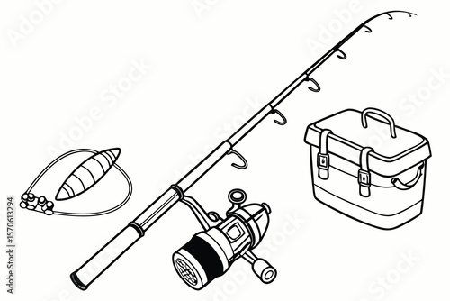 fishing rods, crossed fishing rods, fishing equipment, black and white illustration, minimalist design, simple line art