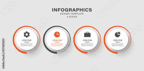 Modern infographic template with icons. Four steps or options vector horizontal infographic layout