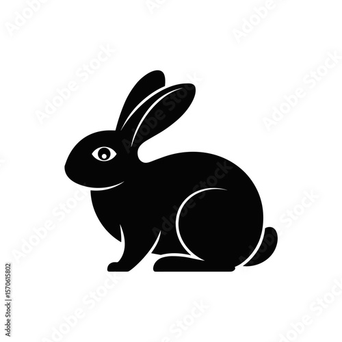 "Black Rabbit Silhouette Vector Isolated on White Background"

