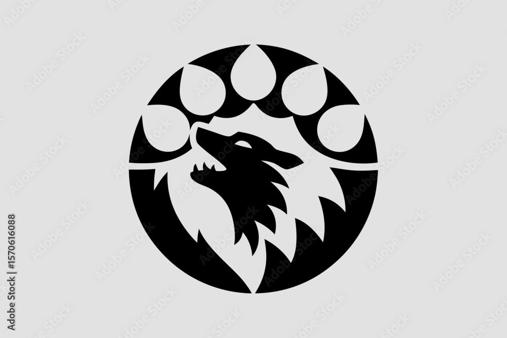 Black Wolf Head Logo Design With Paw Print Black Wolf Head Logo Design With Paw Print