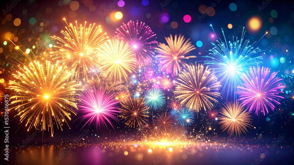 Naklejka premium 夜空を彩る華やかな花火の背景素材
