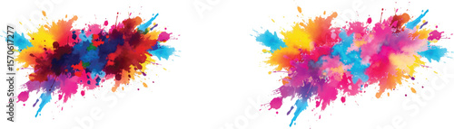 Vibrant Watercolor Splash and Brush Strokes, Imbuing the Canvas with Colorful and Bold Stains, Splashes, and Streaks, All Set Against a Clean White Background for a Contemporary and Artistic Flair.
