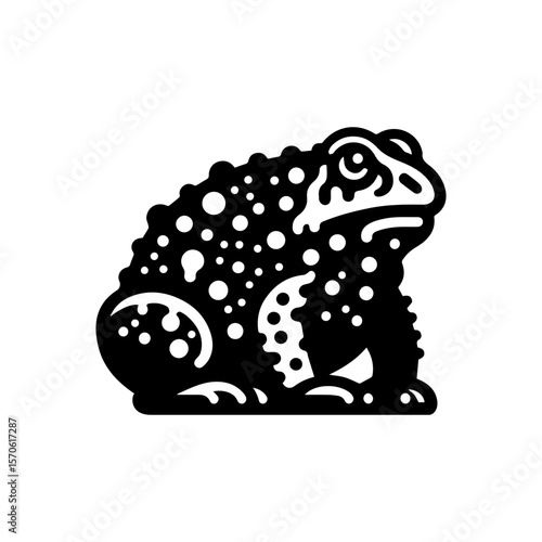 toad icon, illustration frog with warts, simple flat silhouette, amphibian animal