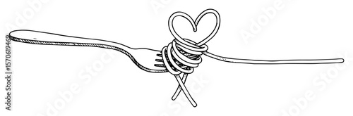 fork twirling spaghetti into heart shape vector sketch illustration