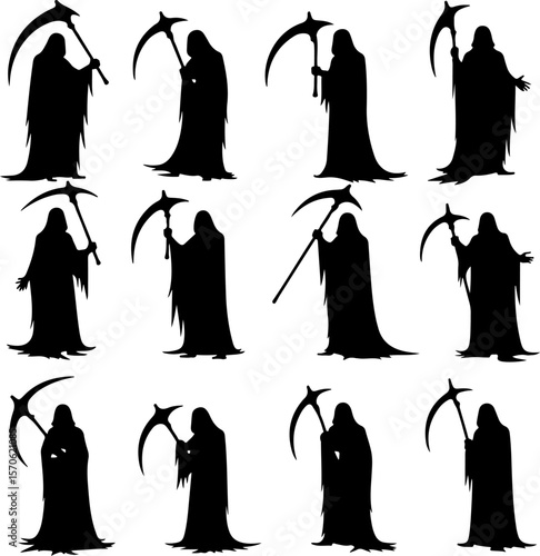 Grim Reaper Silhouette Vector Set vector bundle