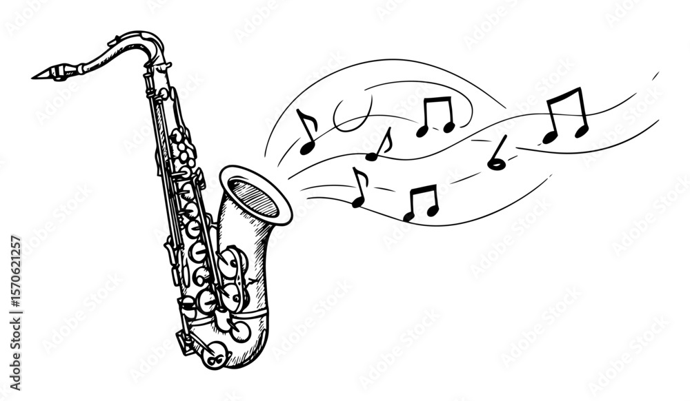 © Kaz - saxophone with musical notes hand drawn vector sketch © Kaz - saxophone with musical notes hand drawn vector sketch