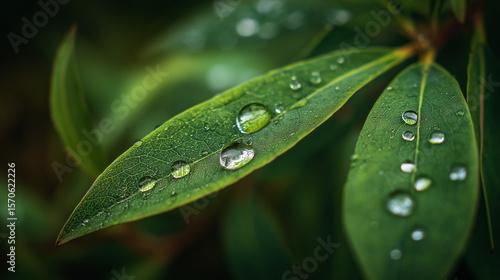 Water droplets on fresh leaf