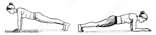 woman doing high and elbow plank exercise fitness workout vector sketch
