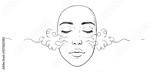 woman face meditation breathing exercise stress relief concept sketch