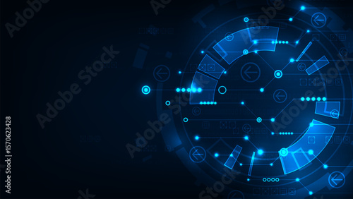 Abstract futurisit circuit board hi tech technology dark blue. Line electronic with concept communication.