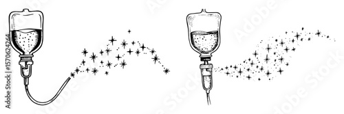 iv drip with magic stars trail medical healing and hope concept sketch