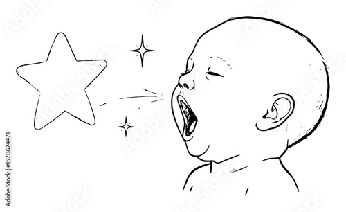 yawning baby with star and dream line art