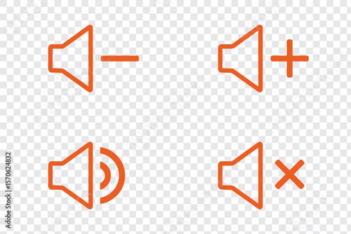 Volume icon set. Speaker line icon set. Volume icon vector. Loudspeaker icon vector. Mute and unmute volume sound. Audio speaker volume on line art icon for apps and websites. Editable stock vector.
