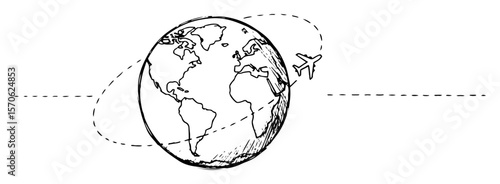 global travel concept airplane flying around earth globe