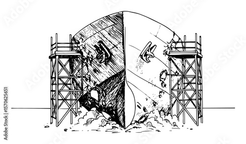 ship construction and deconstruction old and new concept sketch