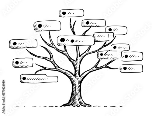 mind map tree with blank chat bubbles vector sketch illustration