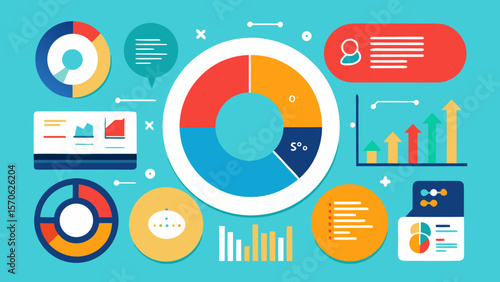 Illustration depicting various types of data charts and infographics