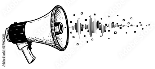megaphone with sound wave sketch announcement concept illustration